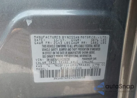 2018 Nissan Sentra Sl z USA, uszkodzony, nr VIN 3N1AB7AP2JY228238